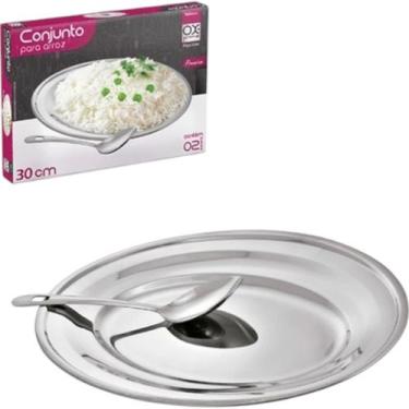 Imagem de Conjunto Para Arroz Bandeja E Colher Inox Premium Wellmix
