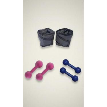 Imagem de Kit Halteres 0,5kg/1kg e Caneleira 1kg - Azul/Rosa - Congratulations S