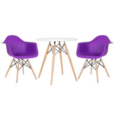 Imagem de Loft7 Home Decor, Kit Mesa Eames 70 cm branco + 2 cadeiras Eames DAW Roxo