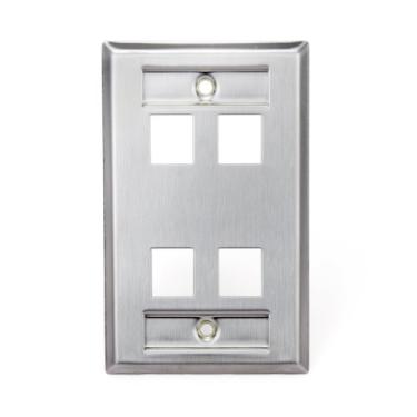Imagem de Leviton 43080-1L4 Placa de parede QuickPort, entrada única, 4 portas, aço inoxidável, com janela de designação