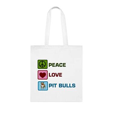 Imagem de Sacola engraçada Peace Love Pitt Bulls, presente para amantes do Pit Bull, bolsa de ombro, bolsas reutilizáveis, ideia de presente de cesta de Natal de aniversário, Branco