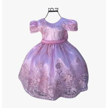 Imagem de Vestido Infantil Aniversário Luxo Longo Rosa Com Coroa 2135 - Tamanho