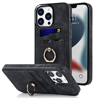 Imagem de Capa de anel de dedo de couro para iPhone 13 12 Mini 11 Pro XS Max XR X 7 8 Plus Suporte de cartão de luxo Slot Suporte Suporte de telefone Capa de bolsa, preta, para iPhone12 ProMax