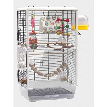 Imagem de KIZQYN Gaiolas de pássaros grande papagaio gaiola de pássaro calopsita periquito canário periquito periquito papagaio gaiola de pássaro para animais de estimação com escada brinquedos pendurados gaiola de voo (cor: b)