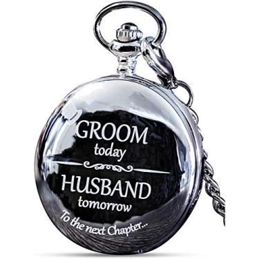 Imagem de Presentes de noivo da noiva – Relógio de bolso gravado para noivo – Presente de casamento para noivo no dia de casamento