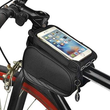 Imagem de Bolsa de quadro de ciclismo bolsa de bicicleta bolsa de bicicleta bolsa frontal de bicicleta suporte de telefone de bicicleta bolsa de tubo de cabeça frontal superior moldura de tubo porta-bolsa dupla bolsa transversal