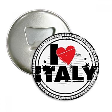 Imagem de I Love Italy Palavra Amor Coração Círculo Selo Abridor de Garrafas Imã de Geladeira Emblema Multifuncional