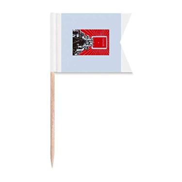 Imagem de Sinalizadores de palito de propaganda educacional vermelha chinesa para marcação de etiquetas para bolo de festa, comida e queijos