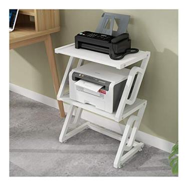 Imagem de Suporte de impressora criatividade suporte de impressora com prateleiras de armazenamento de estrutura de madeira de aço de camada, organizador multiuso para organizador de espaço como prateleira de armazenamento, prateleira de livros, impressora de mesa (cor: D, tamanho: 50*32