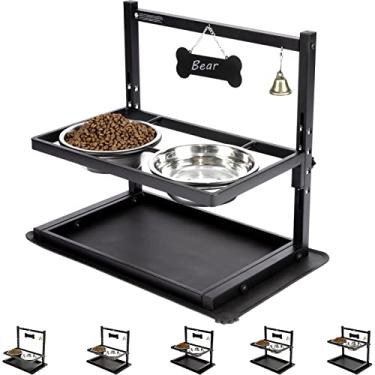 Imagem de Tigelas Elevadas para Cães com Alimentador Lento,Tigelas Elevadas para Cães Grandes Altura Ajustável com 2 Tigelas de Alimento para Cães de Aço Inoxidável e Esteira à Prova de Derrame, Tigelas para Cães Grandes Médios e Gatos.