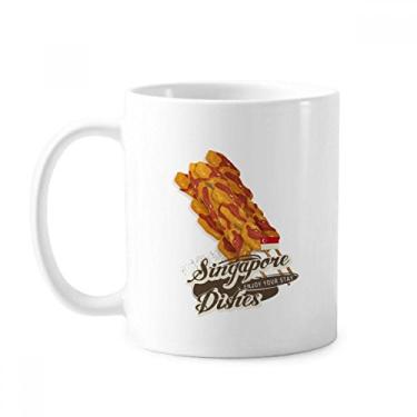 Imagem de Caneca clássica Singapura Satay de cerâmica branca presente com alças 350 ml