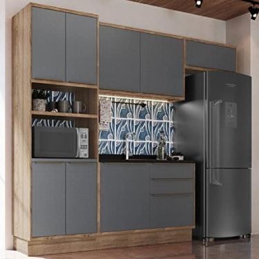 Imagem de Cozinha Modulada 4 Peças 8 Portas 3 Gavetas com Divisor de Talheres 1 Nicho para Forno Viena Edez Louro Freijó/cinza Grafitto