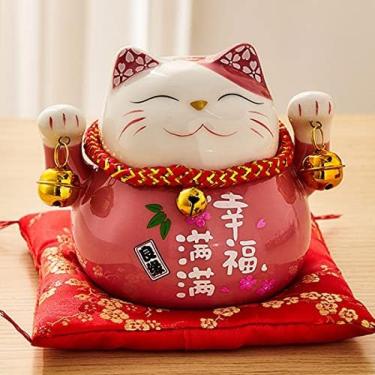 Imagem de Gato Chinês Da Sorte, Gato Da Sorte Da Sorte, Caixa De Dinheiro, Com Almofada Vermelha, Com Sinos, Cerâmica Saudável E Rica, Estatuetas Inovadoras, Dinheiro Do Cofrinho Para Gatos, Decoração De Ca