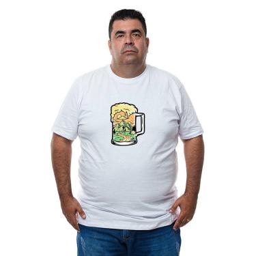 Imagem de Camiseta Plus Size Masculina Algodao Estampa Caneca Tropical Com Abridor De Garrafa Verao Praia