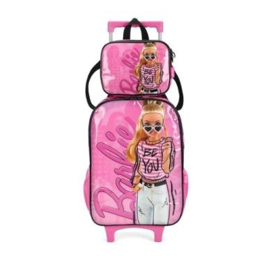 Imagem de Kit Mochila Rodinhas E Lancheira Escolar Barbie Meninas Pink - Luxcel
