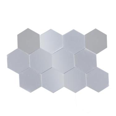 Imagem de Cabilock 12 Unidades azulejos espelhados faça você mesmo adesivos acrilico decoração de casa adesivo de parede hexagonal decalque de parede de espelho Acrílico papel de parede