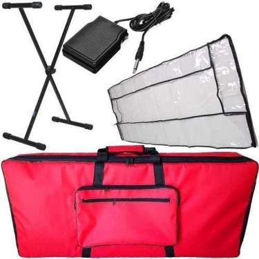 Imagem de Kit Capa Acolchoada Para Teclado 5/8 Vermelha Com Acessórios
