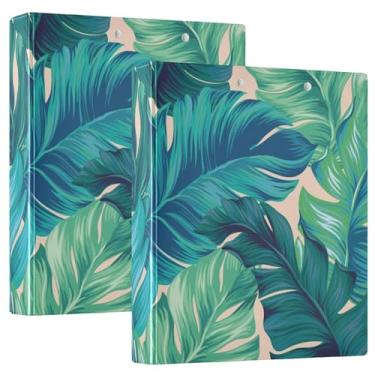 Imagem de Fichários de caderno de três anéis, fichários de caderno de 3,8 cm com bolsos internos, pacote com 1/2 suprimento escolar, 200 folhas de plantas tropicais, verde-turquesa, verde-azulado