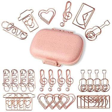 Imagem de Clipes de papel fofos, clipes de papel decorativos chiques em ouro rosa com organizador de viagem rosa, 30 peças divertidas em forma de pingentes Mara Planner acessórios variados para estudantes