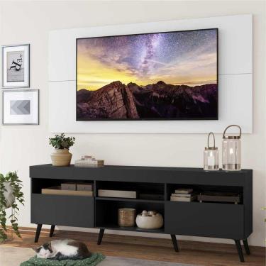 Imagem de Rack com Painel TV 65" Londres Multimóveis Pés Retrô e 2 portas Preto/Branco/Preto