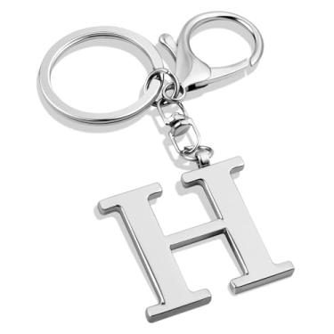 Imagem de LAXPICOL Chaveiro de ouro A-Z para mulheres, berloques de bolsa, berloques para bolsas, chaveiro com letra inicial do alfabeto de metal, Prata - H, M