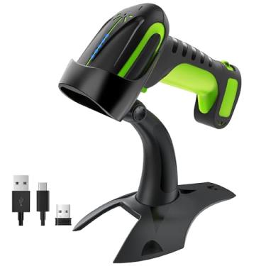 Imagem de Tera Scanner de código de barras sem fio 2D QR com suporte: Versão Pro Indicador de nível de bateria 2500mAh Leitor de código de barras de grau industrial funciona com Bluetooth 2.4G para Windows,