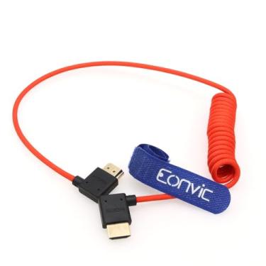 Imagem de Eonvic 2.1 8K ângulo reto HDMI macho para macho longo vermelho trançado enrolado 8K/60Hz 48Gbps 7680x4320 resolução para Atomos Ninja Panasonic GH5S BGH1 BS1H S1H Nikon Z9 Sony PXW-FS5 A7S3