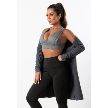 Imagem de Cardigan Kimono Feminino Canelado Manga Longa - JAVA MODAS, Preto, GG