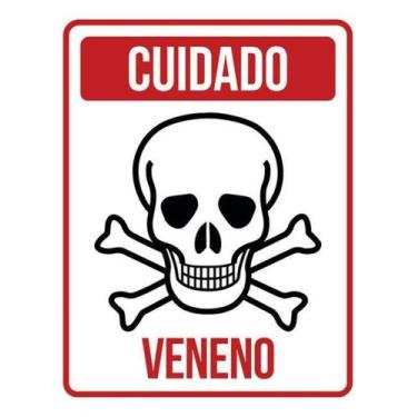 Imagem de Kit 3 Placas Cuidado Veneno Caveira Vermelha 36X46 - Sinalizo