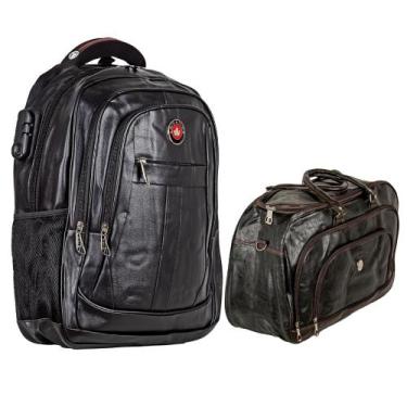 Imagem de Mochila Executiva Masculina Couro Entrada USB Notebook + Mala Transver