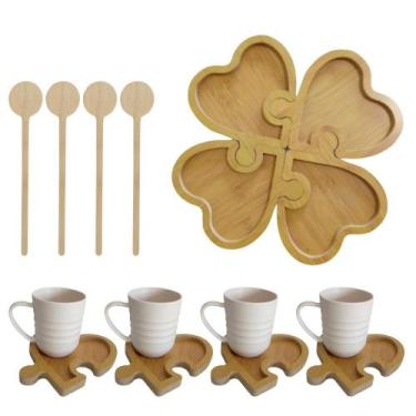 Imagem de Jogo 12 Peças Petisqueira Com Canecas Bambu PP Marfim - Lyor.