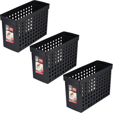 Imagem de 3 Arquivos Estreitos com Furações 42x16,5x27cm Ordene Pretos Pastas Suspensas Escritório