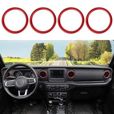 Imagem de Jimen Para anel de ventilação JL AC, 4 peças de cobertura de saída de ar condicionado painel central kits de acabamento interno compatível com Jeep Wrangler JL JLU e Gladiador JT, liga de alumínio (vermelho)