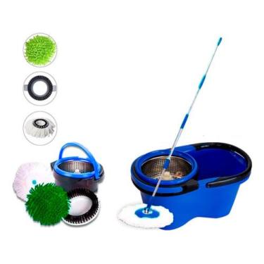 Imagem de Perfect Mop Pro 16l 360 Inox Balde Com 3 Refis Azul