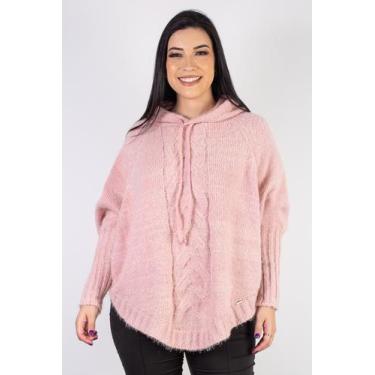 Imagem de Poncho feminino de malha com trança 60012 - Domizia, Rosa