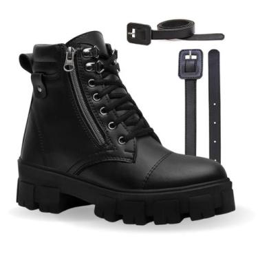 Imagem de Kit Coturno Feminino Bota Feminina Tratorada Zíper Lateral Cano Curto 