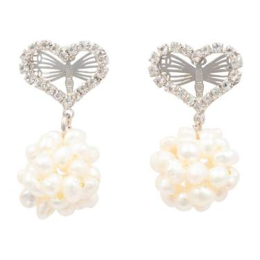 Imagem de Brinco Strass e Pérola Coração BC3636 - Akasaki, Prateado