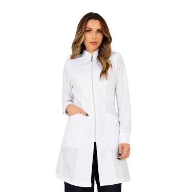 Imagem de Jaleco Zíper Acinturado Feminino Manga Longa Medico Dentista Esteti Ev