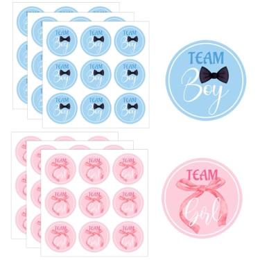 Imagem de 54 adesivos de revelação de gênero, 5 cm azul rosa equipe menino equipe menina adesivos autoadesivos revelação de gênero etiquetas para scrapbook jogos chá de bebê lembrancinhas de festa (estilo
