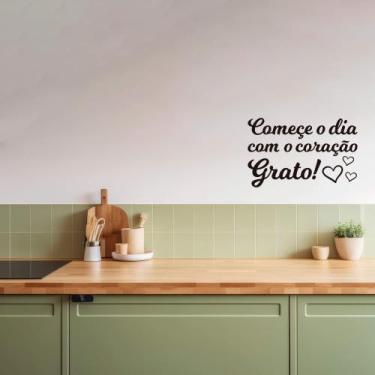 Imagem de Adesivo Frase Comece o Dia com o Coração Grato Porta Parede Decoração 