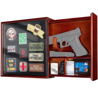 Imagem de Móveis ocultos 1TG, prateleira oculta montada na parede, caixa de armazenamento oculta, compartimento, prateleira oculta, moldura de madeira para fotos com painel de exibição de adesivos (marrom