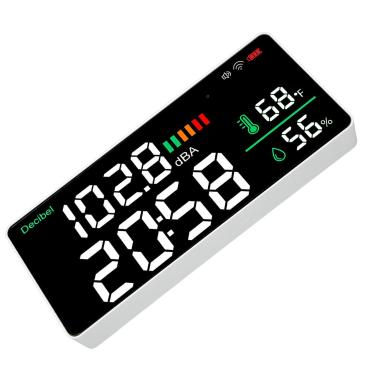 Imagem de Medidor de Nível de Som Montado na Parede DM165A WiFi - Faixa de 30-130dB, Display LED Grande de 11, Monitor de Ruído + Tempo + Temperatura e Umidade para Casa, Estúdio,