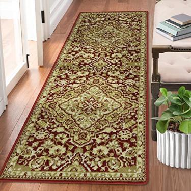 Imagem de WESTLOOM Tapete de corredor longo de 6 x 15 cm, tapete de área persa tradicional oriental tapete de área interna para sala de estar quarto entrada, vermelho