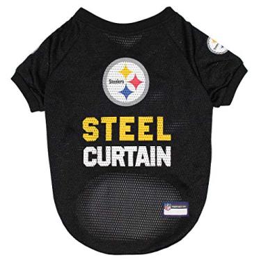 Imagem de NFL Pittsburgh Steelers Raglan Jersey Steel Curtain - Média. Camisa de futebol mais bonita para cães e gatos