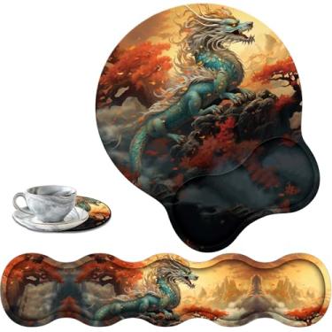 Imagem de Suporte de pulso para teclado + mouse de pulso + combinação de porta-copos base de poliuretano antiderrapante, com mouse pad de memória de gel, adequado para jogos, conjunto de mouse de alívio da dor