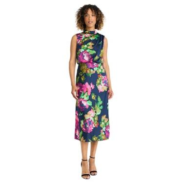 Imagem de Maggy London Vestido midi assimétrico de um ombro só, Azul-marinho/rosa choque, 46