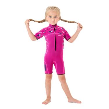 Imagem de Goldfin Roupa de mergulho infantil para meninos e meninas, 3 mm Shorty Wetsuits neoprene frontal zíper roupas molhadas para esportes aquáticos surfe natação snorkeling mergulho vermelho tamanho 14