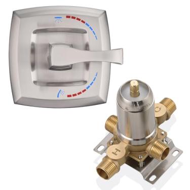 Imagem de Válvula de desviador de chuveiro de 2 vias de latão maciço, misturador de duas saídas, kit de acabamento de válvula de chuveiro com controle de temperatura de chuveiro, níquel escovado FULAIWANG