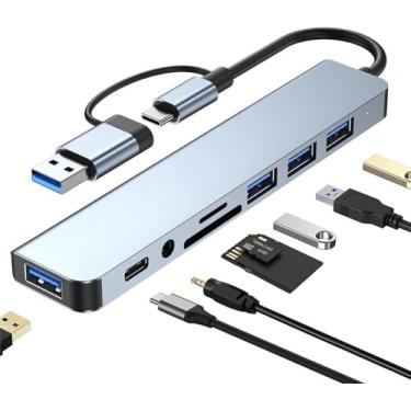 Imagem de Adaptador Hub 7 em 1 Tipo C USB 3.0 Regua Pc adaptador multiportas USB C Hub com saída HDMI 4K a 60hz, fonte de alimentação tipo C, carregamento de portas, hub de 2 a 3 Portas USB