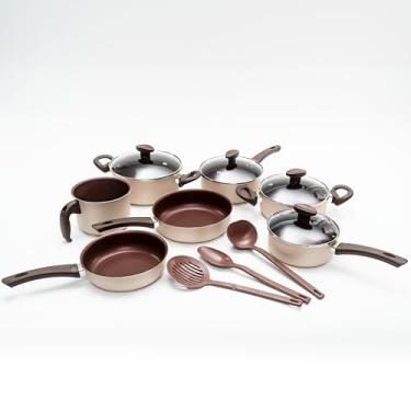 Imagem de Jogo de Panelas 10 Peças Teflon Antiaderente Tampa De Vidro Alças Térmicas e Utensílios (Latte)